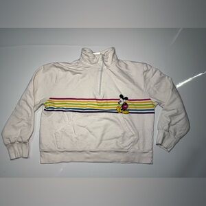 Disney Women’s Rainbow Striped Mickey Mouse White Quarter Zip Sweater Size Lg